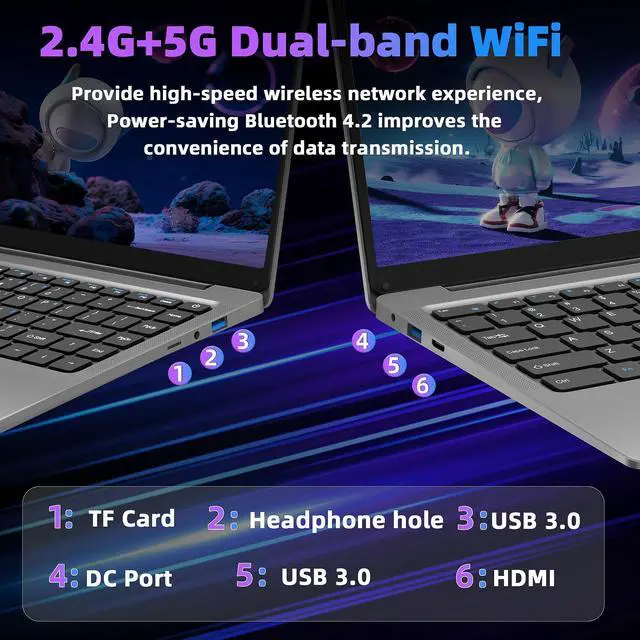Alt view image 2 of 5 - Fsjun Ultra-Thin Laptop Win 11 Pro & Office 2019, 14" FHD IPS,Celeron J4105, 6GB RAM, 256GB SSD, 180° Hinge/HDMI/WiFi/BT, Lightweight & Portable, Perfect for Work, Study, Travel,Gray