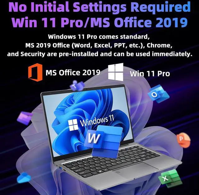 Alt view image 5 of 5 - Fsjun Ultra-Thin Laptop Win 11 Pro & Office 2019, 14" FHD IPS,Celeron J4105, 6GB RAM, 256GB SSD, 180° Hinge/HDMI/WiFi/BT, Lightweight & Portable, Perfect for Work, Study, Travel,Gray