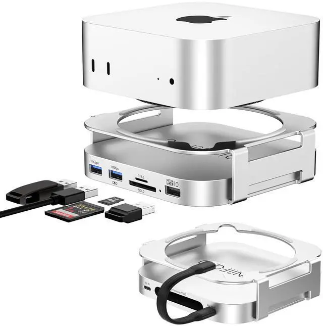 Main image of M-ac Mini M4 Dock with 4TB Sam-Sung T7 Portable SSD Enclosure(SSD NOT Included), 7-in-1 Aluminum Hub & Stand for Mac mini M4 and M4 Pro 2024, 10Gbps USB A 3.2, 15CM USB C Cable, SD/TF 4.0 Card Reader