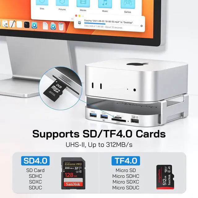 Alt view image 5 of 5 - M-ac Mini M4 Dock with 4TB Sam-Sung T7 Portable SSD Enclosure(SSD NOT Included), 7-in-1 Aluminum Hub & Stand for Mac mini M4 and M4 Pro 2024, 10Gbps USB A 3.2, 15CM USB C Cable, SD/TF 4.0 Card Reader