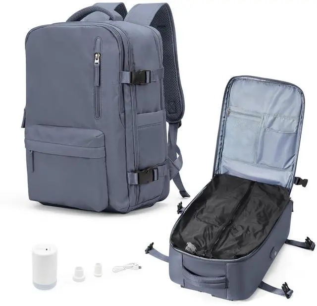 Main image of Travel Backpack for Men Women, 40L Carry On Backpacks with Pump Vacuum Compression System, Built-in USB Charger Port, Laptop Compartment 15.6 Inch, Flight Approved Business Back Pack,Grey Blue