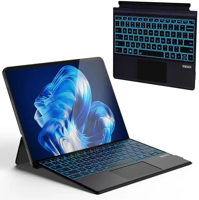 Main image of Surface Pro Keyboard for Pro 3/4/5/6/7/7 Plus 12.3 inch, Wireless Bluetooth Surface Keyboard with 12 Gesture Touchpad, 7 Colors Backlit, Smart Sleep/Wake, Rechargeable Battery& USB-C Charging