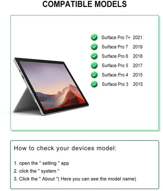 Alt view image 2 of 5 - Surface Pro Keyboard for Pro 3/4/5/6/7/7 Plus 12.3 inch, Wireless Bluetooth Surface Keyboard with 12 Gesture Touchpad, 7 Colors Backlit, Smart Sleep/Wake, Rechargeable Battery& USB-C Charging