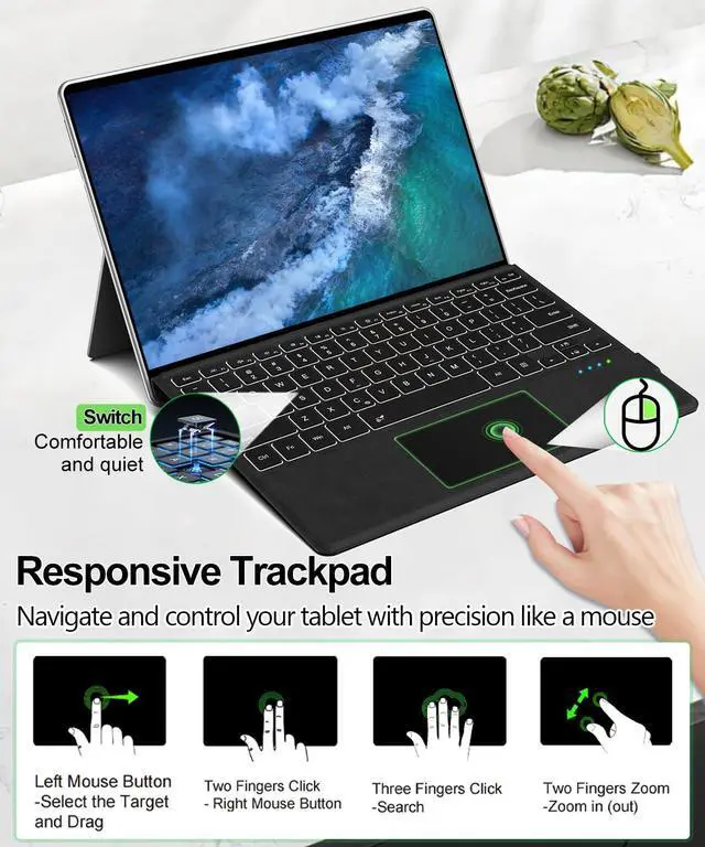 Alt view image 4 of 5 - Surface Pro Keyboard for Pro 3/4/5/6/7/7 Plus 12.3 inch, Wireless Bluetooth Surface Keyboard with 12 Gesture Touchpad, 7 Colors Backlit, Smart Sleep/Wake, Rechargeable Battery& USB-C Charging