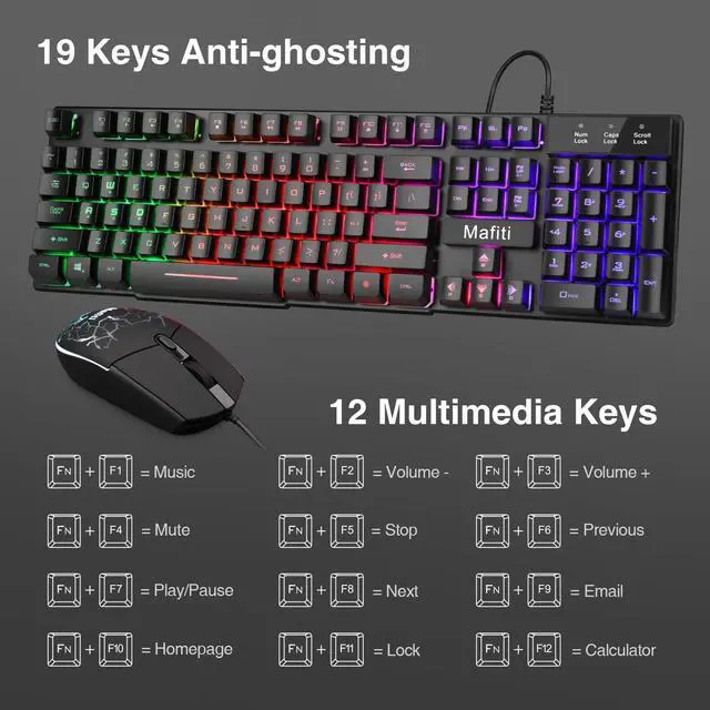 Alt view image 5 of 5 - mafiti RK101 Computer Keyboard Mouse Combo Wired, RGB Backlit USB Keyboard for PC Mac Laptop Desktop, Gaming Office