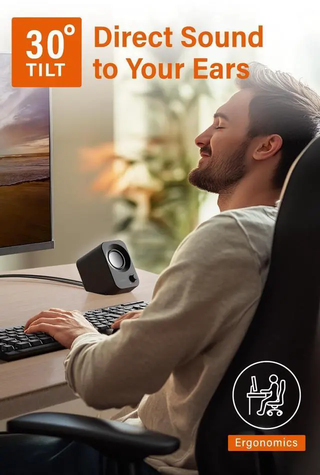 Alt view image 2 of 5 - FUNLOGY Speaker - 14W Stereo PC Speakers, USB Powered, Compact Size with 30° Tilt Design, Volume Dial Control, for Desktop, Laptop, Monitor, Gaming Consoles, Black