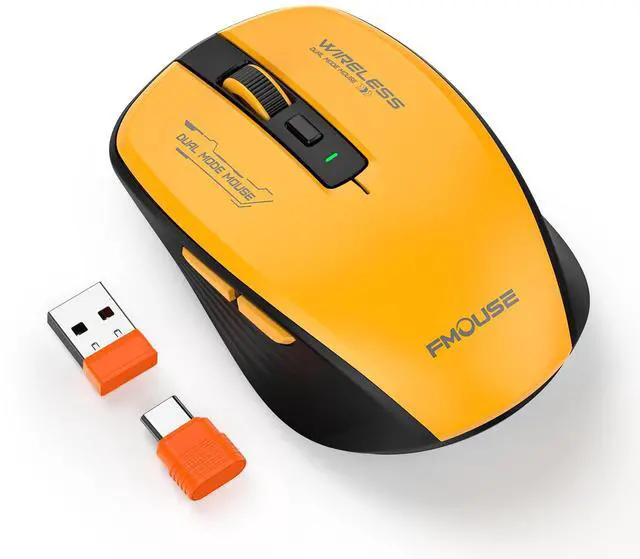Main image of Bluetooth Mouse, Bluetooth 5.1 + 2.4GHz USB + USB-C Dongle, Wireless Mouse Tri-Mode, with Forward/Backward Side Keys, Silent Click, Side Buttons, Portable for Laptop, Mac, iPad (Yellow Black)