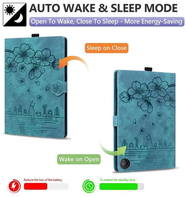 Alt view image 2 of 5 - Dteck Case for All-New  Kindle Fire HD 10 & 10 Plus Tablet (13th/11th Generation, 2023/2021 Release) 10.1", Premium PU Leather Embossed Flower Folio Stand Case Cover with Pencil Holder, Green