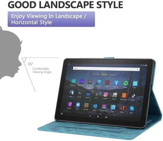 Alt view image 3 of 5 - Dteck Case for All-New  Kindle Fire HD 10 & 10 Plus Tablet (13th/11th Generation, 2023/2021 Release) 10.1", Premium PU Leather Embossed Flower Folio Stand Case Cover with Pencil Holder, Green