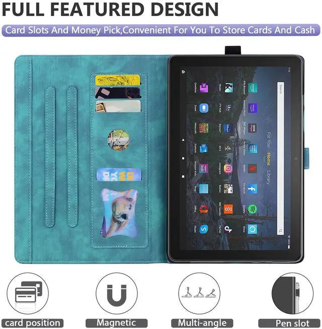 Alt view image 5 of 5 - Dteck Case for All-New  Kindle Fire HD 10 & 10 Plus Tablet (13th/11th Generation, 2023/2021 Release) 10.1", Premium PU Leather Embossed Flower Folio Stand Case Cover with Pencil Holder, Green