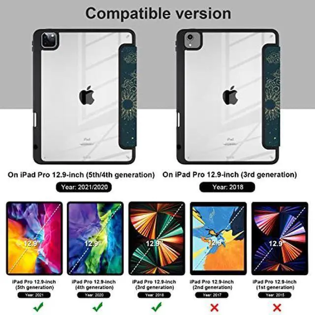 Alt view image 2 of 5 - Batianda Case for iPad Pro 12.9-inch 2022 6th M2 /2021 (5rd Generation) / iPad Pro 12.9" 4th/3rd Gen [Built-in Pencil Holder] Shockproof Cover with Clear Transparent Back Shell TPU Bumper, Sun goddess