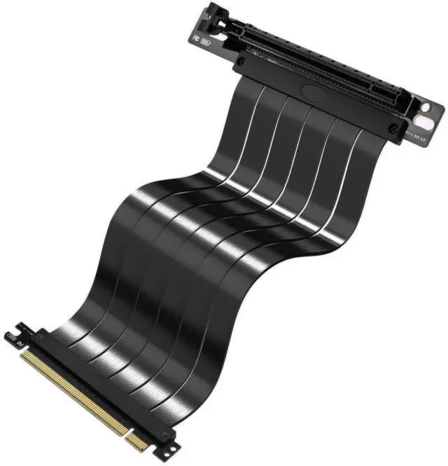 Main image of Duttek Right Angle PCIe 3.0 X16 Riser Cable 12 inch/300mm Compatible with NVIDIA-RTX 2000/GTX1600 Series, AMD RX6000/5000/500/400/Vega Series, PCIe 3.0 x16 High Speed Flexible Extender Card Black