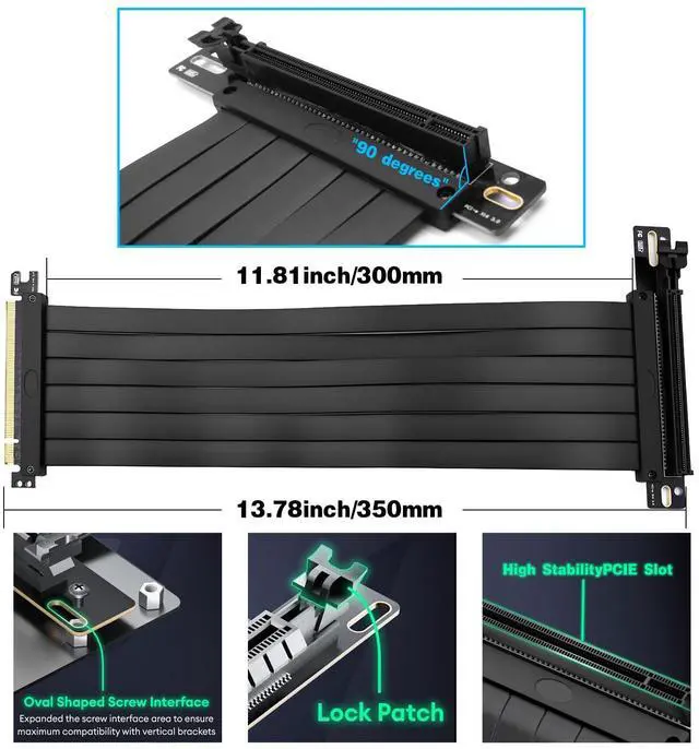 Alt view image 5 of 5 - Duttek Right Angle PCIe 3.0 X16 Riser Cable 12 inch/300mm Compatible with NVIDIA-RTX 2000/GTX1600 Series, AMD RX6000/5000/500/400/Vega Series, PCIe 3.0 x16 High Speed Flexible Extender Card Black