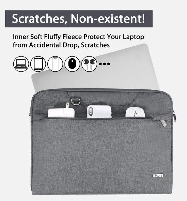 Alt view image 2 of 5 - Voova Laptop Case 17 17.3 inch with Shoulder Strap, Waterproof Computer Sleeve Cover Compatible with 17-18 MacBook HP Acer Asus Dell Lenovo, Slim Briefcase for Men Women, Grey
