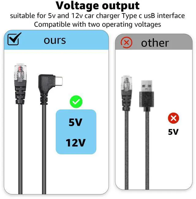 Alt view image 2 of 5 - Hodeoo Type-c to RJ11 Radar Detector Power Cable,DC 5V-12V Power Cable Replacement for Uniden, Escort, Radenso XP, Beltronics & Whistler Radar Detectors (13FT Length)