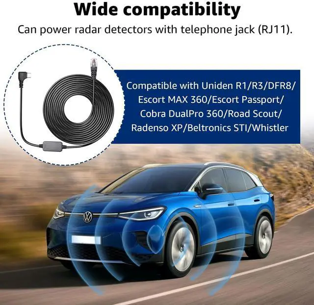 Alt view image 4 of 5 - Hodeoo Type-c to RJ11 Radar Detector Power Cable,DC 5V-12V Power Cable Replacement for Uniden, Escort, Radenso XP, Beltronics & Whistler Radar Detectors (13FT Length)