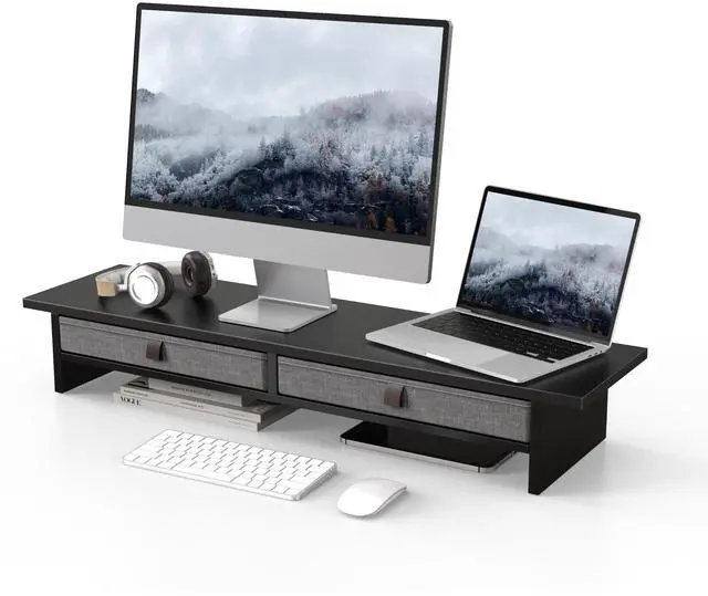 Main image of Fenge Monitor Stand with Drawer, 2 Tiers Dual Monitor Riser for Desk, 35 Inch Computer Stand for 2 Monitors, Desk Shelf for Home, Office, Laptop, PC, TV, Printer