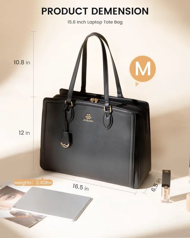 Alt view image 4 of 4 - LOVEVOOK Laptop Tote Bag for Women,15.6 Inch Waterproof PU Leather Work Bag, Professional Computer Bags Business Office Work Briefcase Handbag Purse Shoulder, Office Gifts for Women, Black