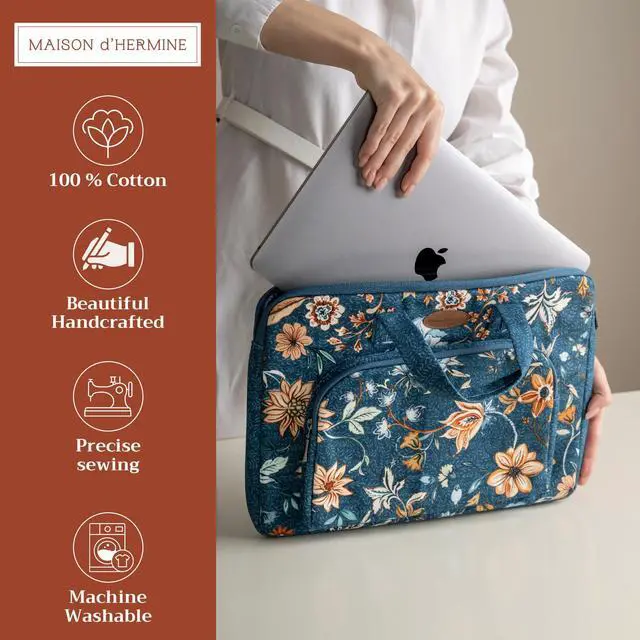 Alt view image 2 of 5 - Maison d'Hermine Laptop sleeve with front pocket upto 13.5 inch Stain and water repellent Cotton canvas - Luxury Loft - Dark Teal