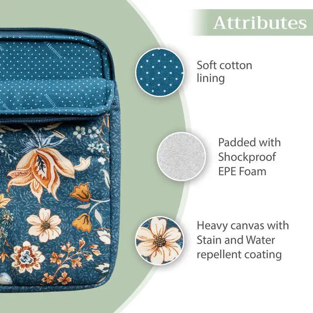 Alt view image 4 of 5 - Maison d'Hermine Laptop sleeve with front pocket upto 13.5 inch Stain and water repellent Cotton canvas - Luxury Loft - Dark Teal