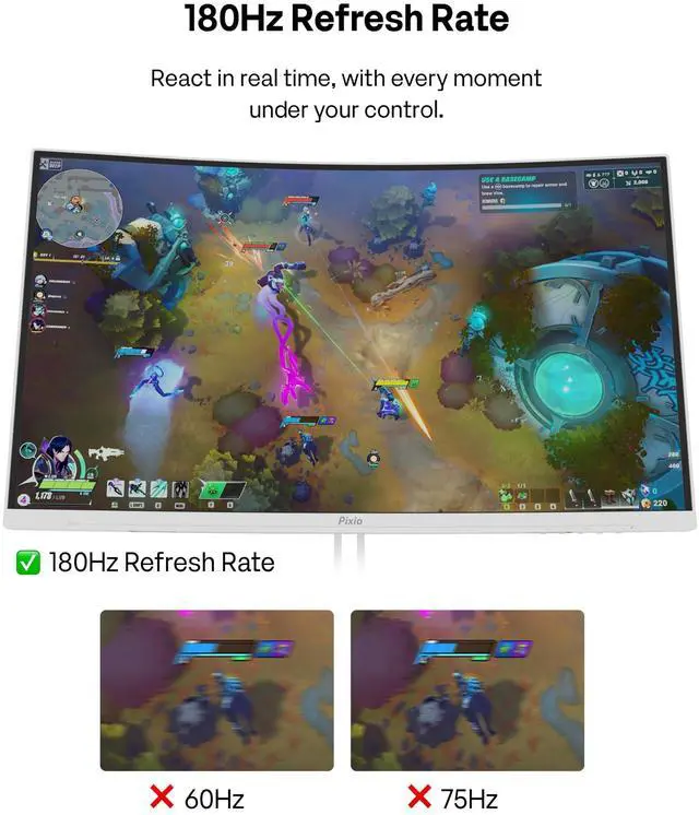 Alt view image 3 of 5 - Pixio PXC278 Wave White 27 inch 180Hz Refresh Rate QHD 1440p Resolution 1650R Curved Fast VA Panel 1ms GTG Response Time Adaptive Sync HDR Curved Gaming Monitor