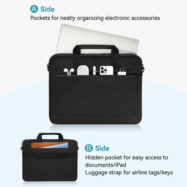 Alt view image 3 of 5 - LANDICI 360° Protective Laptop Bag Case 14-15 Inch with Shoulder Strap & Handle, Waterproof Computer Sleeve Cover for MacBook Air/Pro 15, Chromebook 14, Slim Briefcase for Men Women, Black