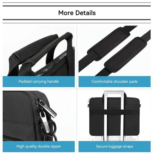 Alt view image 4 of 5 - LANDICI 360° Protective Laptop Bag Case 14-15 Inch with Shoulder Strap & Handle, Waterproof Computer Sleeve Cover for MacBook Air/Pro 15, Chromebook 14, Slim Briefcase for Men Women, Black