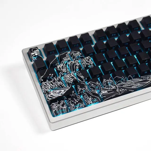 Main image of Sumgsn Shine Through Keycaps-PBT Black Side Printed Keycap, 128 Keys Cherry Profile Double Shot Keycap, Wave of Kanagawa Custom Keycap Set for Mechanical Keyboard 60% 75% 100% (Black)
