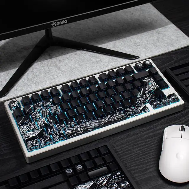 Alt view image 2 of 5 - Sumgsn Shine Through Keycaps-PBT Black Side Printed Keycap, 128 Keys Cherry Profile Double Shot Keycap, Wave of Kanagawa Custom Keycap Set for Mechanical Keyboard 60% 75% 100% (Black)