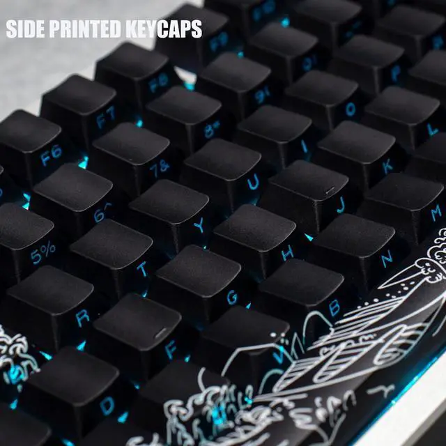 Alt view image 3 of 5 - Sumgsn Shine Through Keycaps-PBT Black Side Printed Keycap, 128 Keys Cherry Profile Double Shot Keycap, Wave of Kanagawa Custom Keycap Set for Mechanical Keyboard 60% 75% 100% (Black)