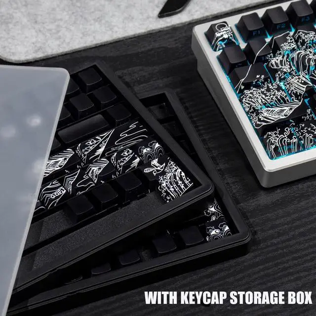 Alt view image 5 of 5 - Sumgsn Shine Through Keycaps-PBT Black Side Printed Keycap, 128 Keys Cherry Profile Double Shot Keycap, Wave of Kanagawa Custom Keycap Set for Mechanical Keyboard 60% 75% 100% (Black)