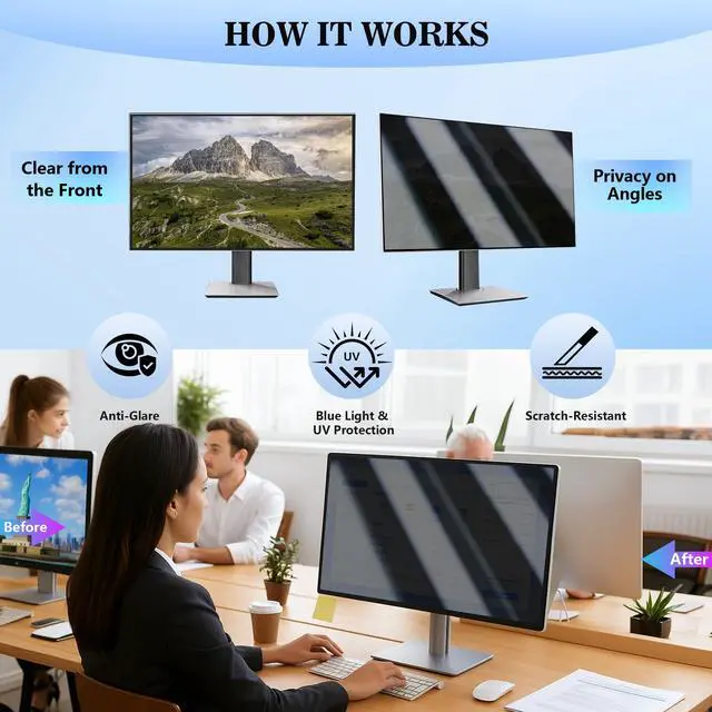 Alt view image 5 of 5 - 34 Inch Curved Privacy Screen for Computer Monitor 21:9 Aspect Ratio, Anti Glare Blue Light Blocking Shield, Removable Eye Protector Filter - W x H: 31 1/4" x 13 3/8" (794mm x 340mm)