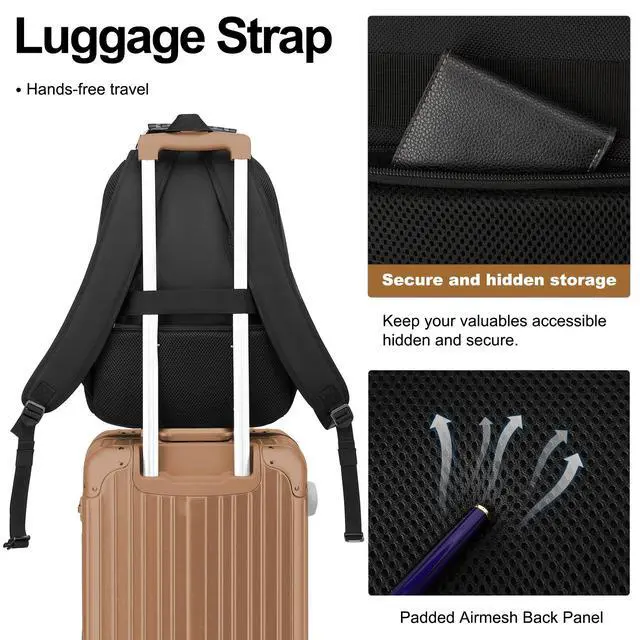Alt view image 4 of 5 - Boavan Laptop Backpack for men, 15.6 inch Laptop Bag with USB Port, Waterproof Travel Work Backpack Purse, Anti-Theft Teacher Nurse Doctor Casual Bookbags Office Business backpackBlack