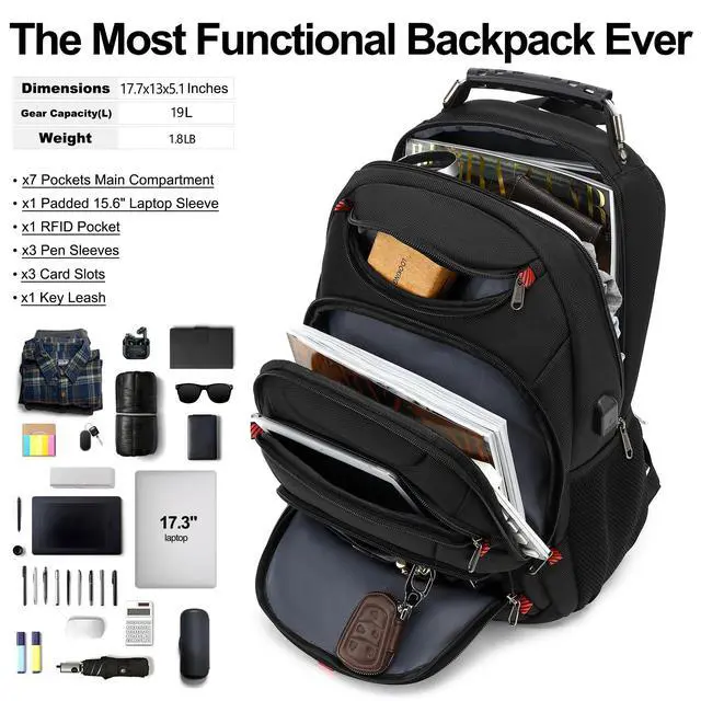 Alt view image 5 of 5 - Boavan Laptop Backpack for men, 15.6 inch Laptop Bag with USB Port, Waterproof Travel Work Backpack Purse, Anti-Theft Teacher Nurse Doctor Casual Bookbags Office Business backpackBlack