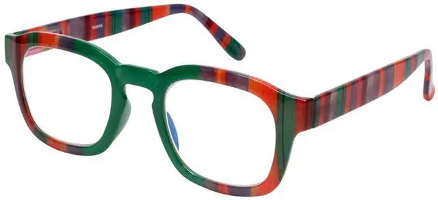 Main image of Calabria 8152 Blue Light Reading Glasses +2.50 Green Purple Red Stripes Computer Readers Reduce Eye Strain Gaming Eyeglasses