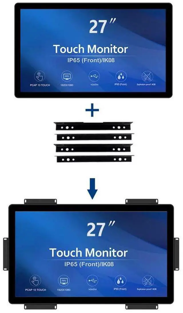 Alt view image 5 of 5 - GreenTouch 27 inch 10 Points PCAP Open Frame Touch Screen LCD Display Monitors HDMI+VGA+DVI 1920x1080 Black