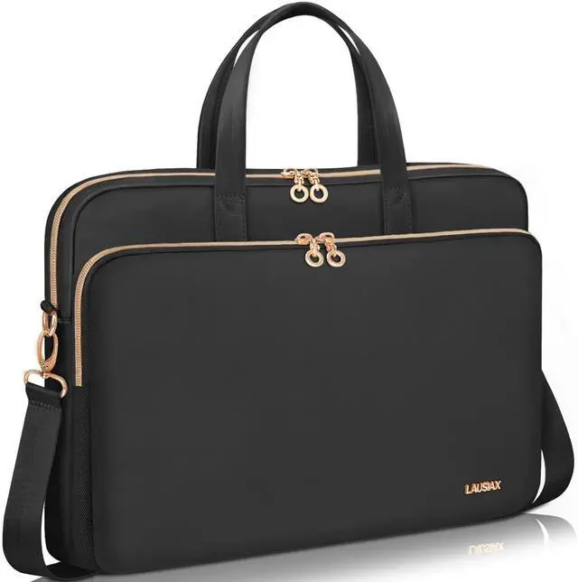 Main image of Lausiax Laptop Bag Case 17 17.3 inch for Women Men Computer Briefcase Compatible with Dell XPS Inspiron, HP Pavilion Omen, LG Gram, Lenovo, ASUS, Acer, Messenger Shoulder Bag with Strap Handle, Black