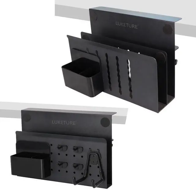 Main image of LUKETURE Desk Side Storage, Under Desk Storage, No Drill Under Desk Laptop Mount, Steel Hanging Desk Organizer, Clamp on Laptop Holder for Office and Home, Fits Flat Edge Desks 0.4" to 2.8"