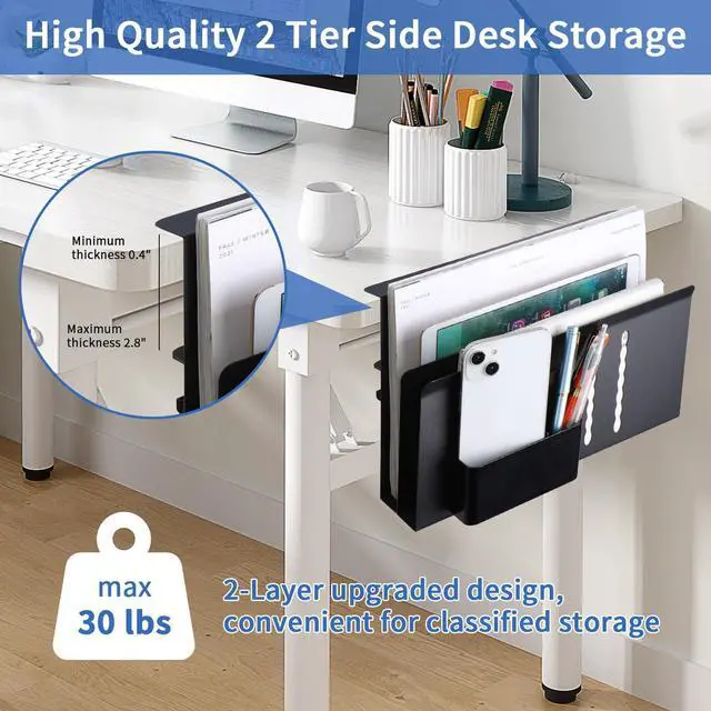 Alt view image 3 of 5 - LUKETURE Desk Side Storage, Under Desk Storage, No Drill Under Desk Laptop Mount, Steel Hanging Desk Organizer, Clamp on Laptop Holder for Office and Home, Fits Flat Edge Desks 0.4" to 2.8"