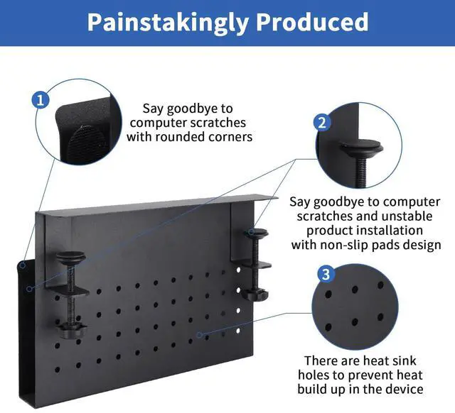 Alt view image 5 of 5 - LUKETURE Desk Side Storage, Under Desk Storage, No Drill Under Desk Laptop Mount, Steel Hanging Desk Organizer, Clamp on Laptop Holder for Office and Home, Fits Flat Edge Desks 0.4" to 2.8"