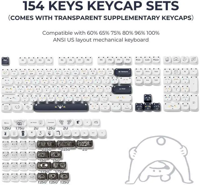 Alt view image 3 of 5 - GMKWTL XVX Cute PBT Keycaps, Mao Profile White Puppies Keyboard Keycaps, 154 Keys Keycap Sets with Transparent Key caps Compatible with 65% 75% 96% 100% Cherry Gateron MX Switches Mechanical