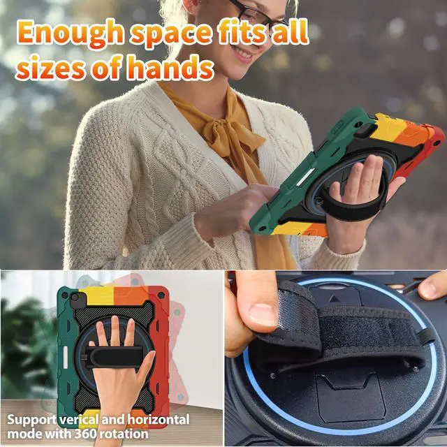 Alt view image 3 of 5 - ROSROME for Air 11 inch Case M3 2025 / M2 2024, Air 7th/6th Generation-with HD Screen Protector, 360 Rotating Kickstand/Hand Strap, Shoulder Strap, Pen Holder, Heavy Duty Military Grade- Kids Friendly