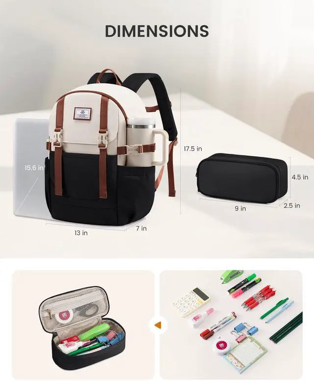 Alt view image 5 of 5 - LOVEVOOK School Backpack for Teen Girls, Waterproof Travel College Bookbag for Middle High School with Large Cup Holder & Pencil Case, Fits 15.6'' Laptop, Cute Aesthetic Kids Student Backpack