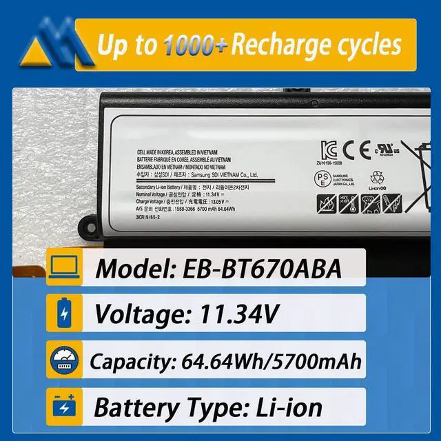 Alt view image 2 of 5 - Mobik 64.64Wh EB-BT670ABA EB-BT670ABE Laptop Battery Compatible with Samsung Galaxy View 18.4" SM-T670 Series AA2HC15BS AA2GB07BS AA2GA26BS AA2GC05BS AA2GB07B AA1G907KS AA1GA02BS AA2GC16BS 11.34V