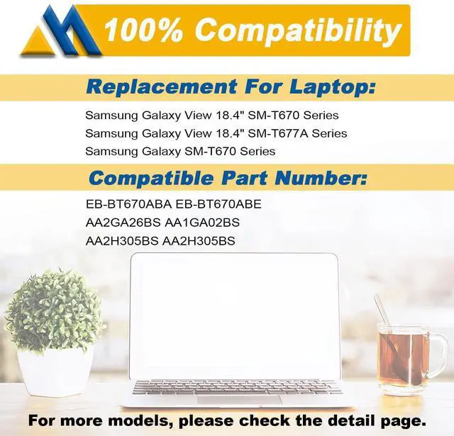 Alt view image 5 of 5 - Mobik 64.64Wh EB-BT670ABA EB-BT670ABE Laptop Battery Compatible with Samsung Galaxy View 18.4" SM-T670 Series AA2HC15BS AA2GB07BS AA2GA26BS AA2GC05BS AA2GB07B AA1G907KS AA1GA02BS AA2GC16BS 11.34V