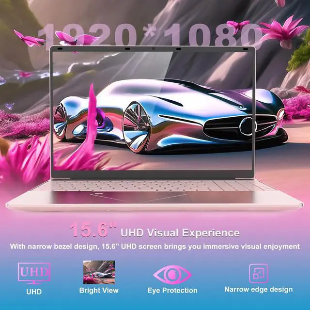 Alt view image 2 of 5 - 15.6 inch Pink Laptop Computer, Alder Lake Quad Core N95 CPU Laptop, 16GB DDR4 512GB SSD Portable Laptop PC with Fingerprint Unlock, FHD IPS Display, Color Backlit KB, WiFi5 Bluetooth 4.2,HDMI, USB3.0