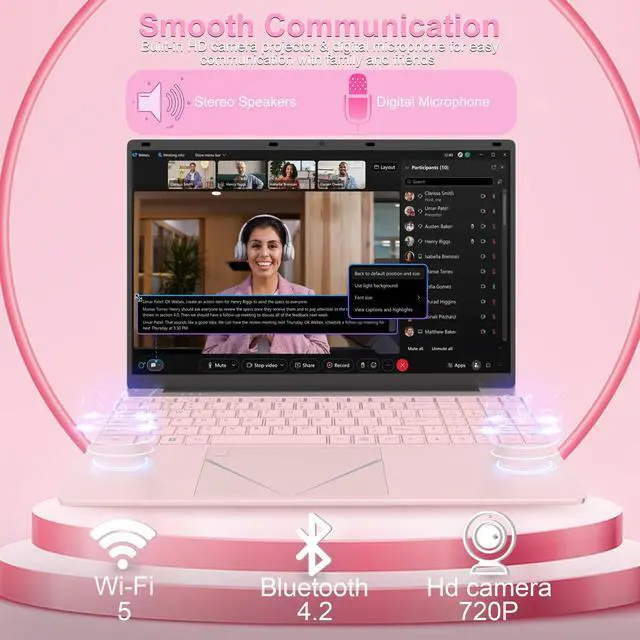 Alt view image 4 of 5 - 15.6 inch Pink Laptop Computer, Alder Lake Quad Core N95 CPU Laptop, 16GB DDR4 512GB SSD Portable Laptop PC with Fingerprint Unlock, FHD IPS Display, Color Backlit KB, WiFi5 Bluetooth 4.2,HDMI, USB3.0