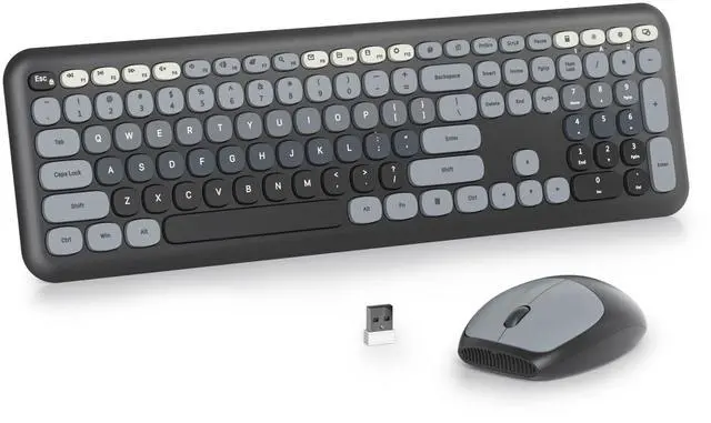 Main image of SbocKeeb Wireless Typewriter Keyboard and Mouse Combo Retro 104 Key Full Size Office Set Black and Gray Keyboard with Silent Round Keycaps, Ideal for Laptop and Desktop PCs, Cute Design Keyboard