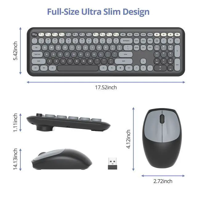 Alt view image 4 of 5 - SbocKeeb Wireless Typewriter Keyboard and Mouse Combo Retro 104 Key Full Size Office Set Black and Gray Keyboard with Silent Round Keycaps, Ideal for Laptop and Desktop PCs, Cute Design Keyboard