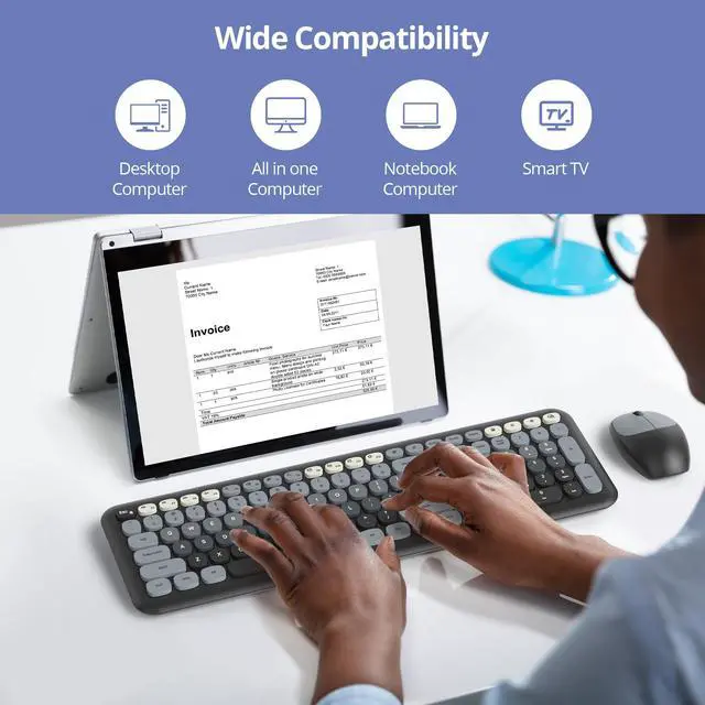 Alt view image 5 of 5 - SbocKeeb Wireless Typewriter Keyboard and Mouse Combo Retro 104 Key Full Size Office Set Black and Gray Keyboard with Silent Round Keycaps, Ideal for Laptop and Desktop PCs, Cute Design Keyboard